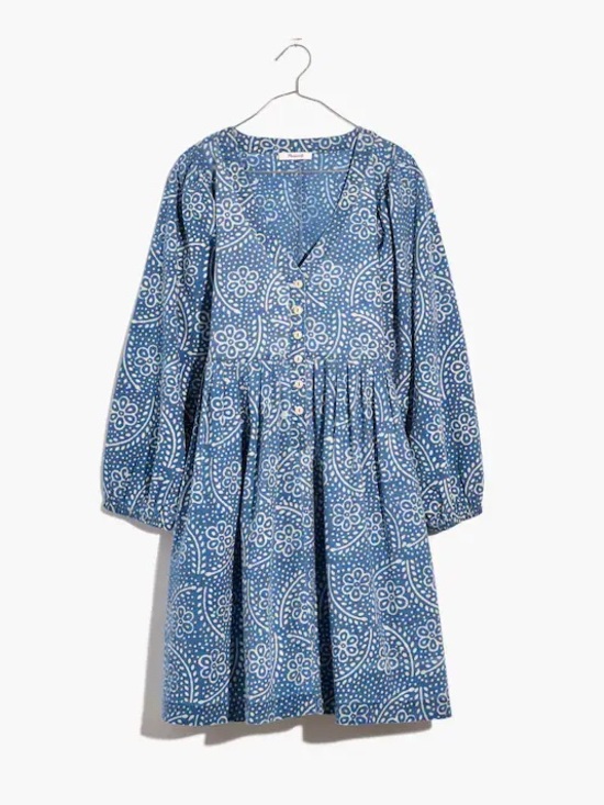Madewell Dresses & Skirts - Madewell Bubble-Sleeve Button-Front Mini Dress in Indigo Paisley Medium EUC RARE